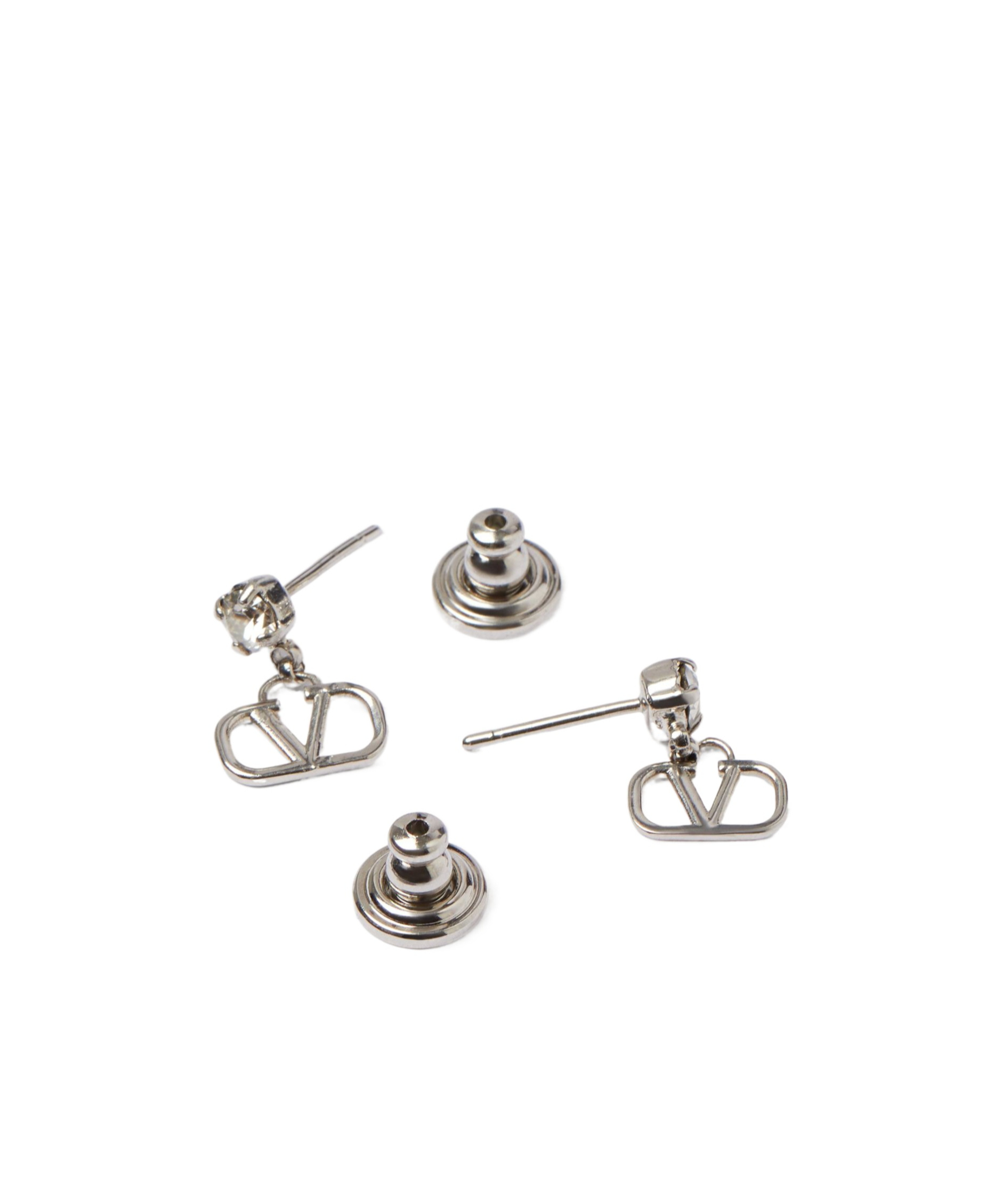 Shop Valentino Vlogo Signature Earrings In Metal And Swarovski Crystals In Gray