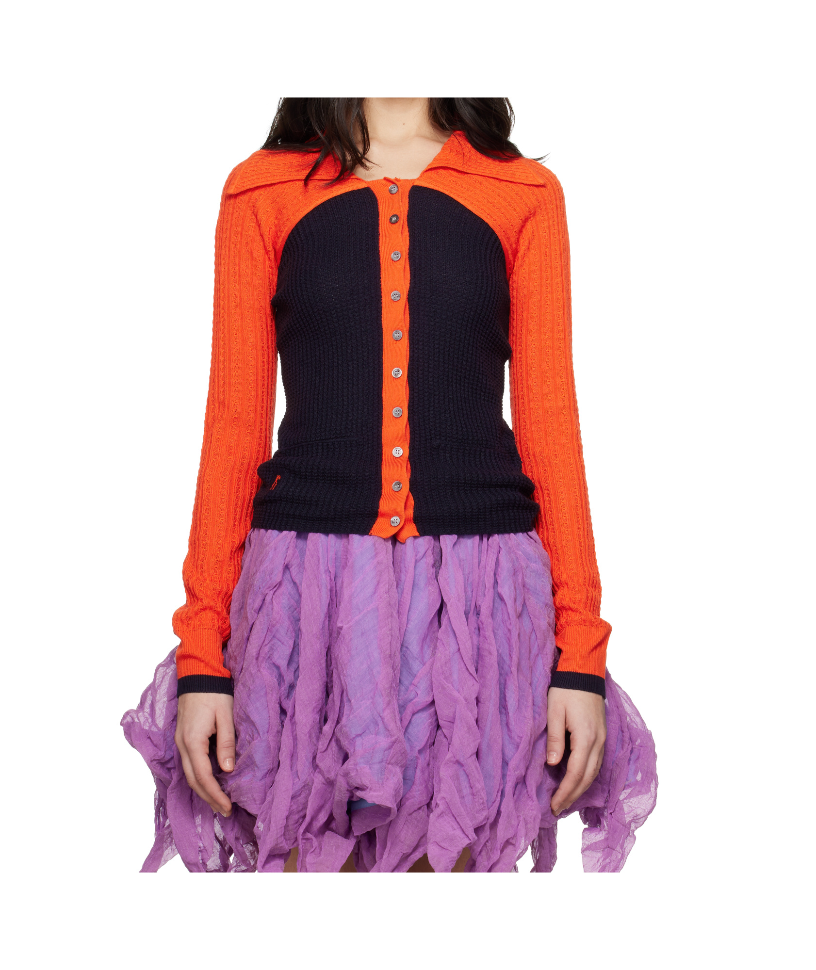 Kiko Kostadinov Rover Knit Cardigan In Navy Blue/orange