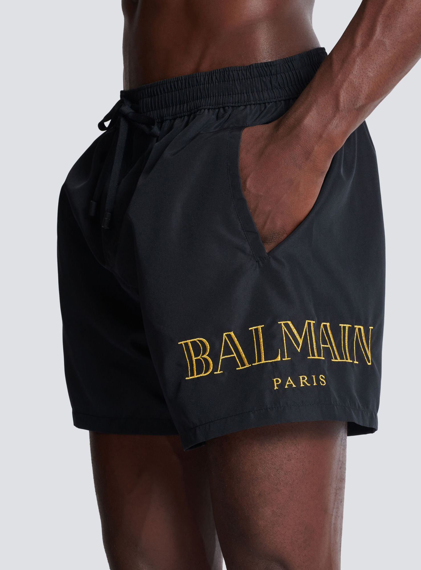 Shop Balmain Logo Swim Shorts In Black