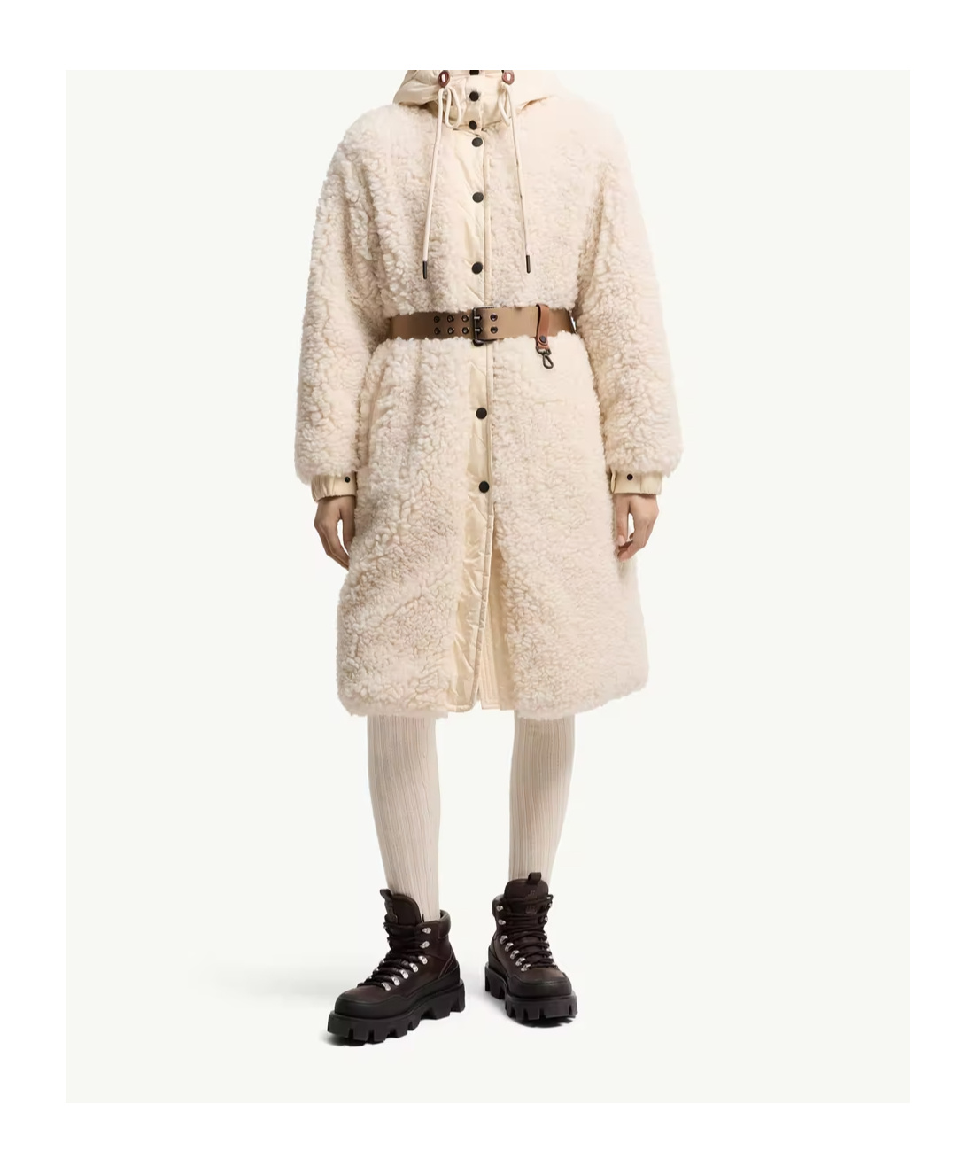 Moncler Grenoble Blavet Teddy Fleece Long Coat In Neutral