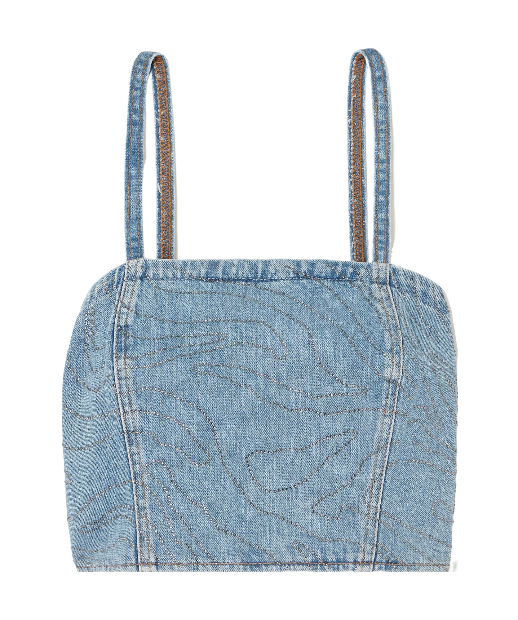 Rotate Birger Christensen Cropped Sequined Denim Top In Blue