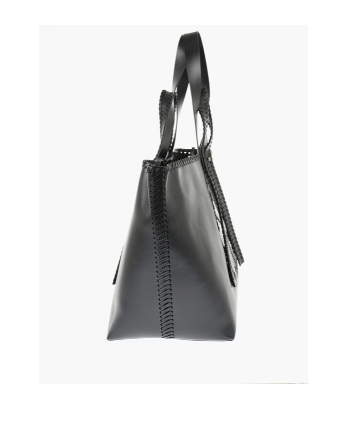 Off-white Arrows-stitch Leather Tote Bag In Black