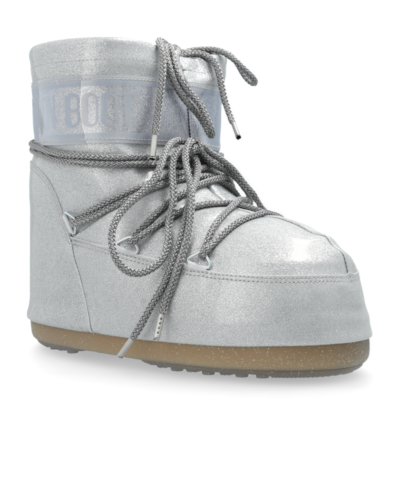 Moon Boot Icon Low Glitter Lace-up Boots In Gray