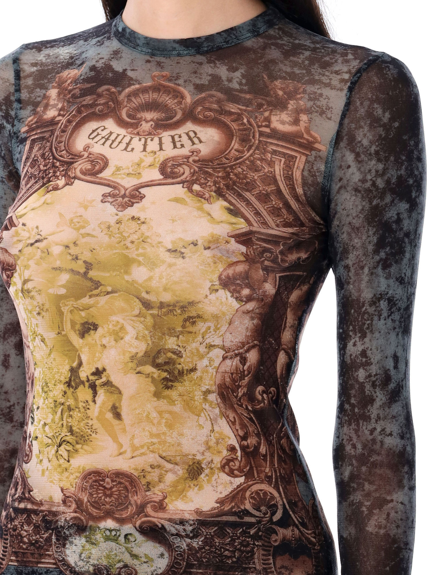Jean Paul Gaultier Mesh Medallion Top Ls In Multi