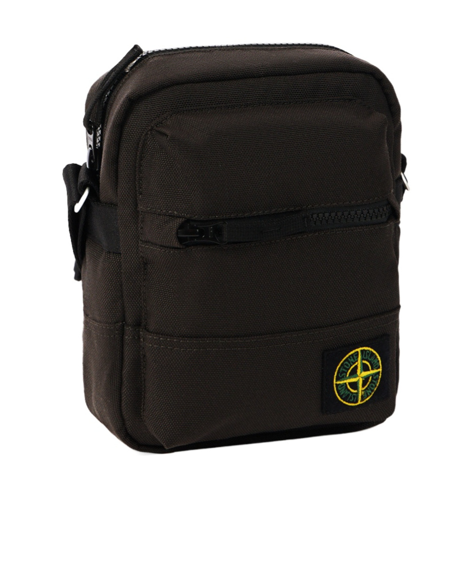 Stone Island Pouch Bag With Zip Compartments And Adjustable Strap In Gray