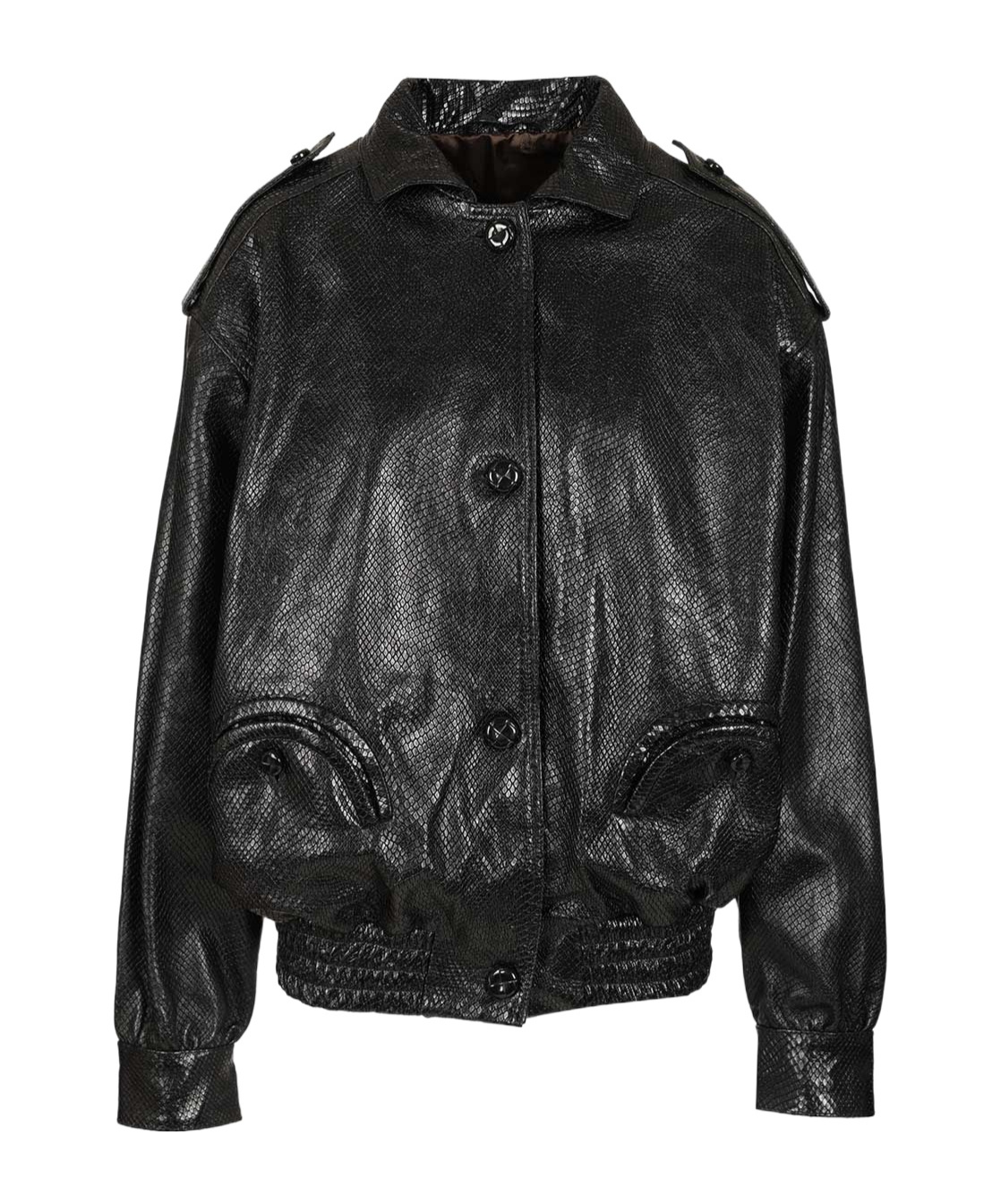 Blazé Milano Leather Bomber Jacket Flap Pockets In Black