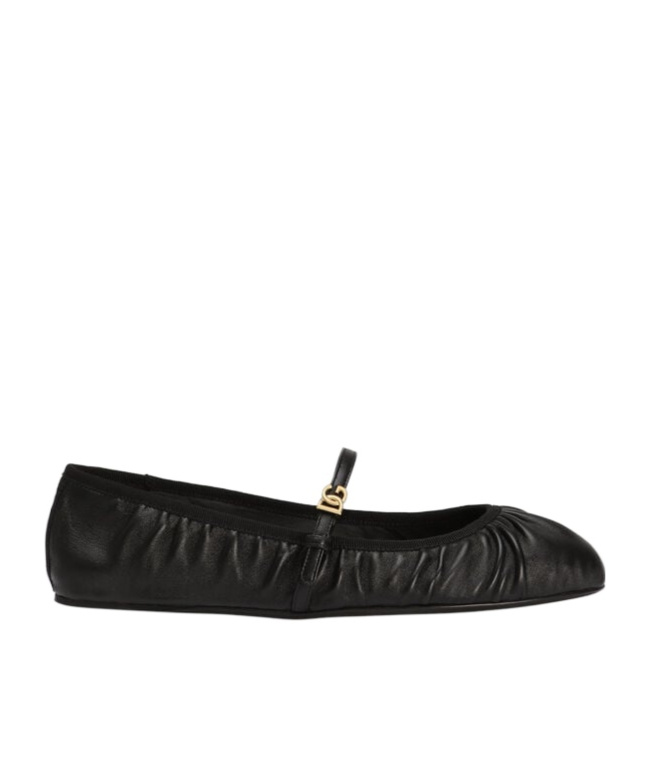 Dolce & Gabbana Black Ballerinas With Metallic Logo And Strap In Leather Woman In Black
