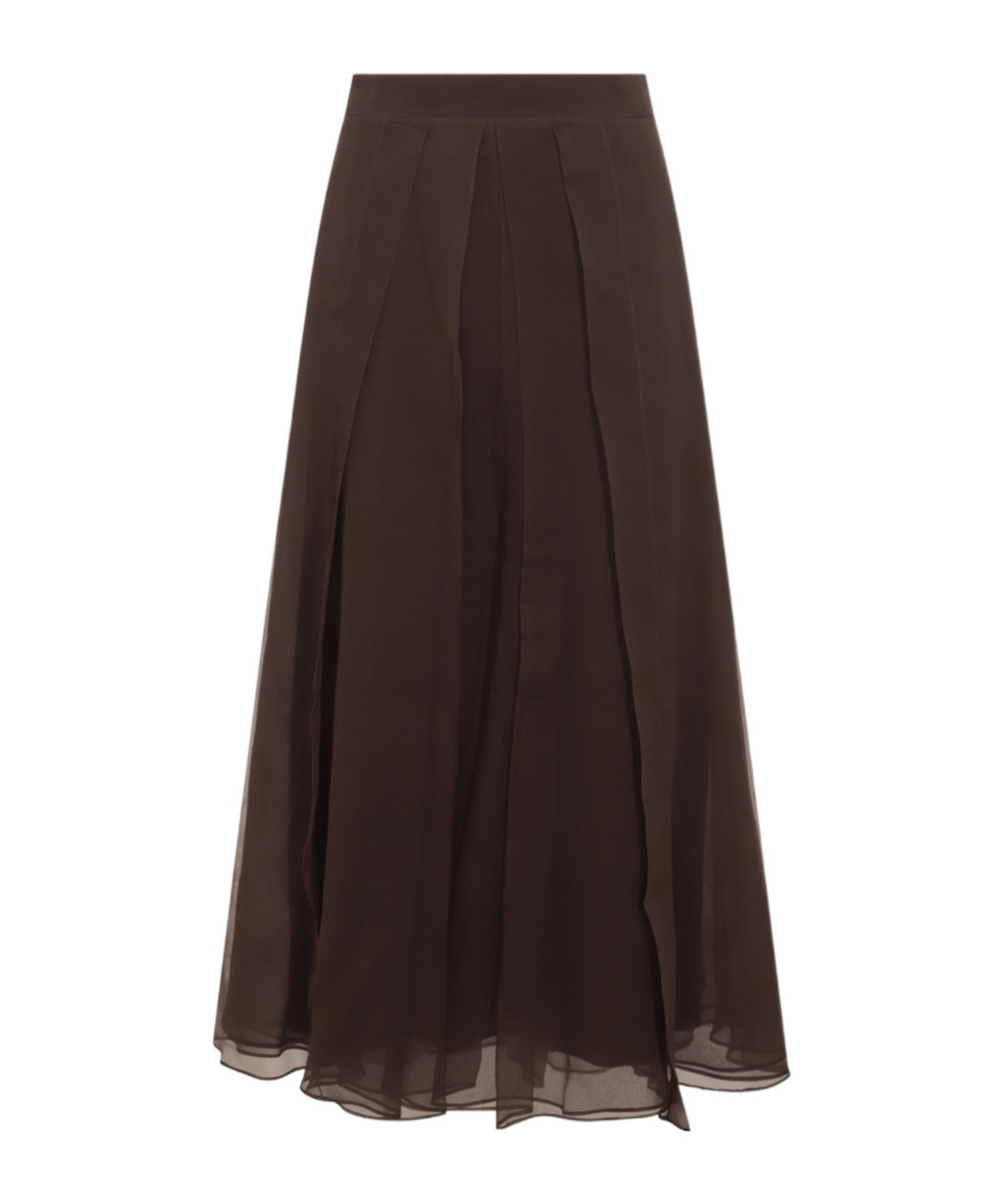 Shop Brunello Cucinelli Silk Midi Skirt