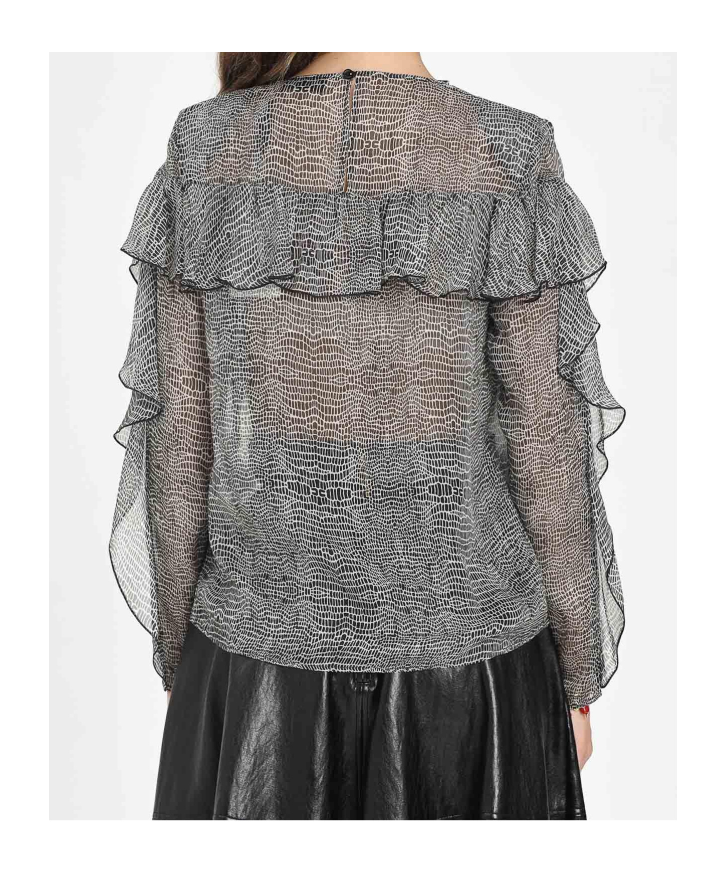 Elisabetta Franchi Silk Shirt With Layered Ruffle Detail In Gray