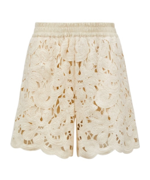 Moncler Short En Macramé À Motif Floral In Nude