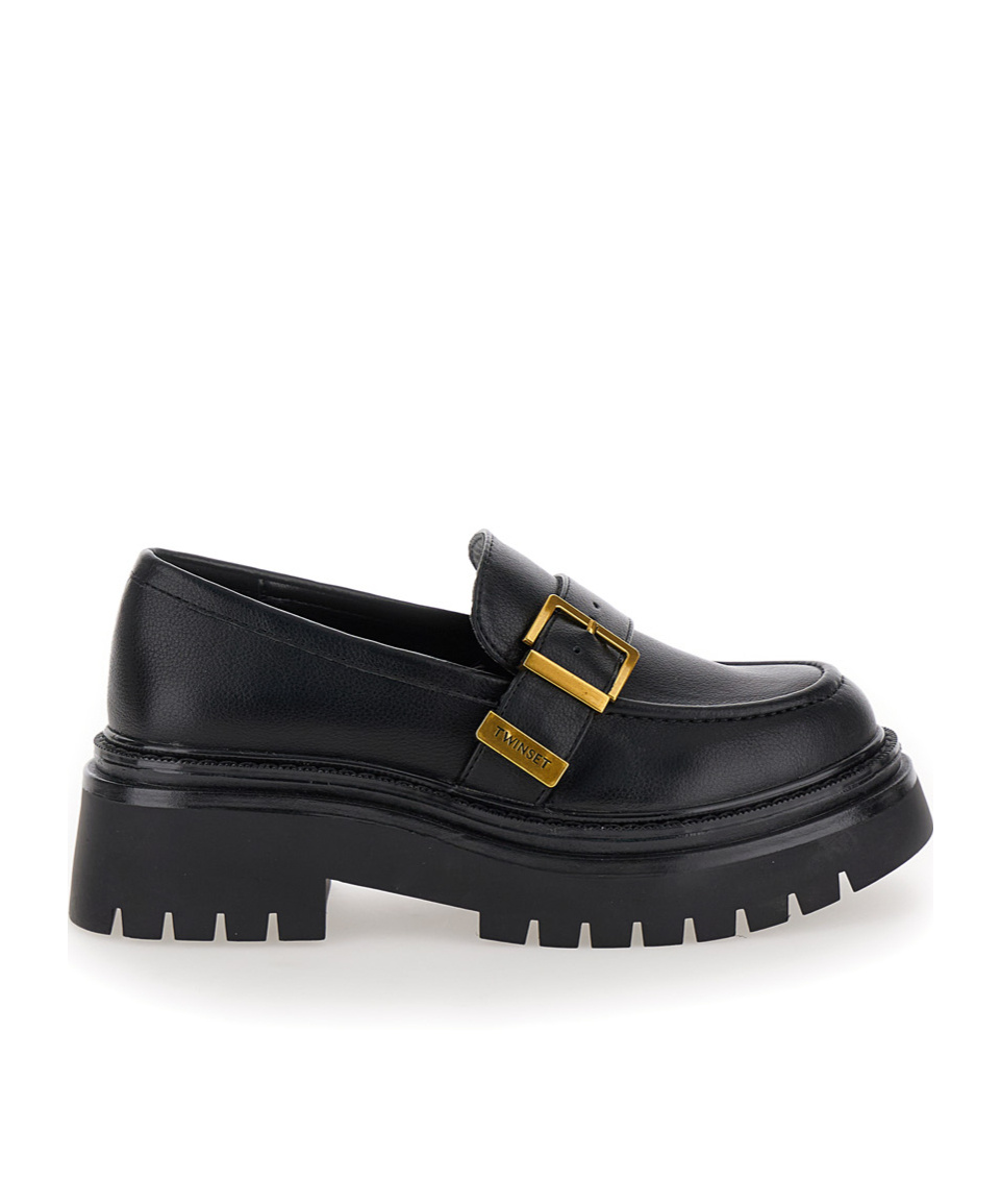 Shop Twinset Oval T Chunky Sole Loafers In Black
