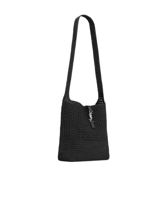 Saint Laurent Le 5 À 7 Medium Tote In Raffia Crochet In Black