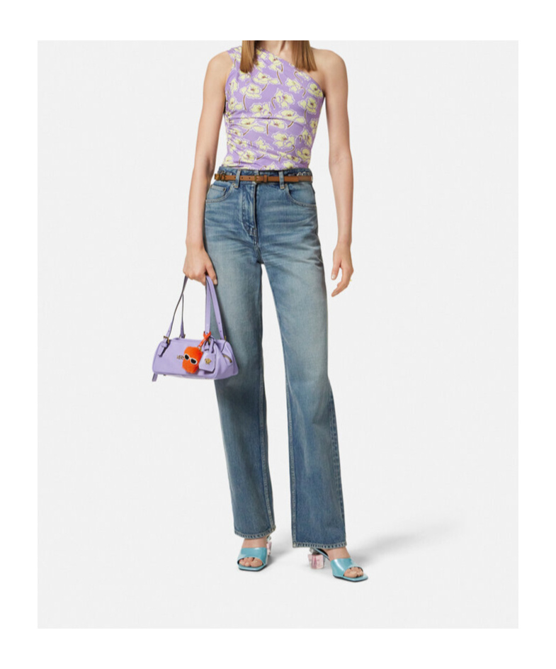 Versace One-shoulder Floral Print Top In Purple