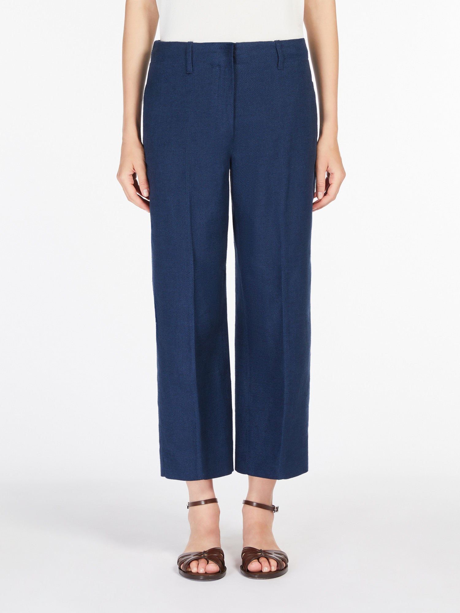 Max Mara Linen And Cotton Cigarette Pants In Blue