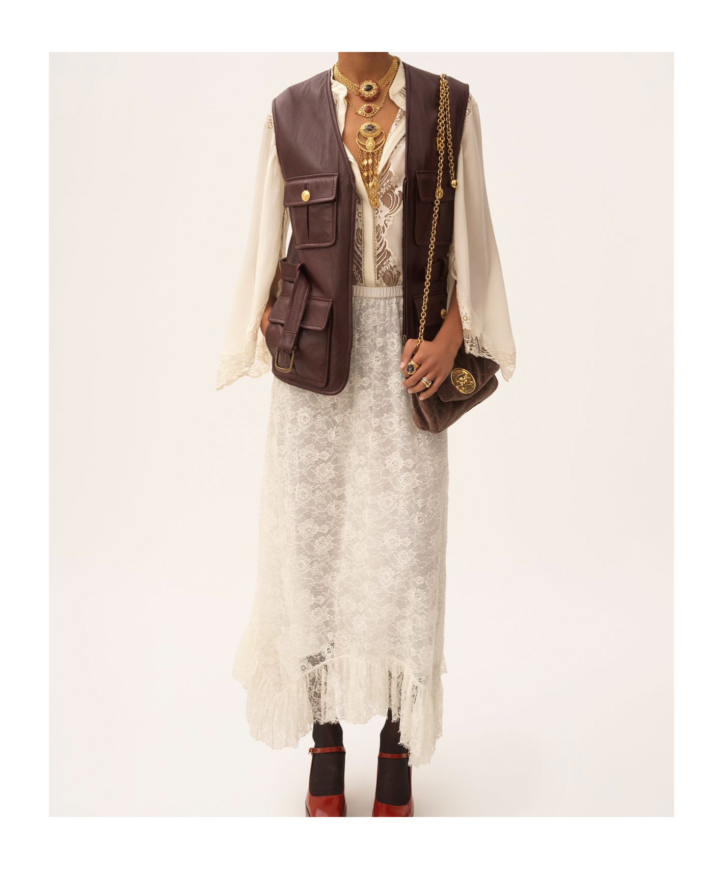 Chloé Floral Lace Jacquard Ruffle Midi Skirt In White