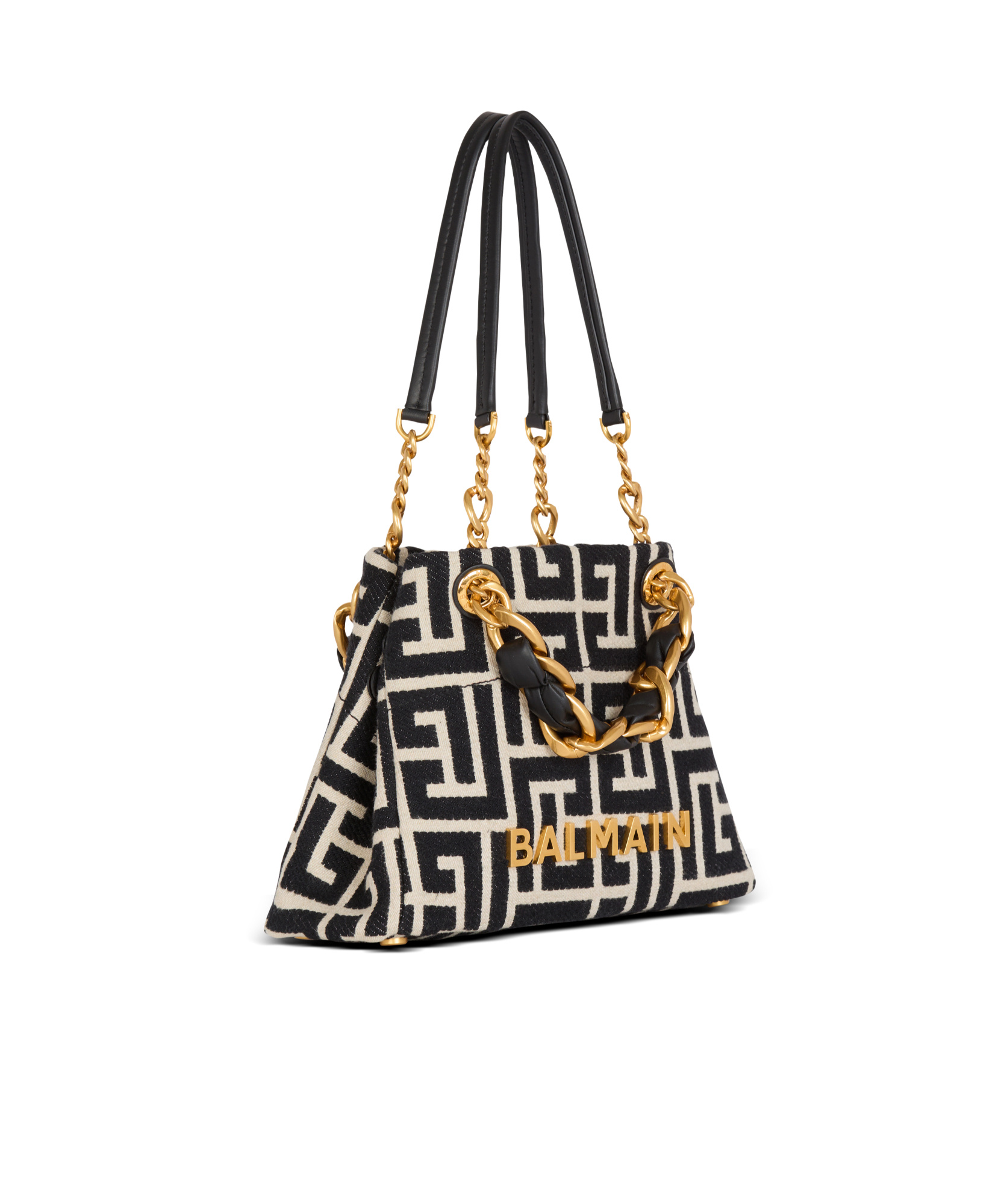 Balmain 1945 Soft Pb-monogrammed Jacquard Canvas Tote Bag In Black