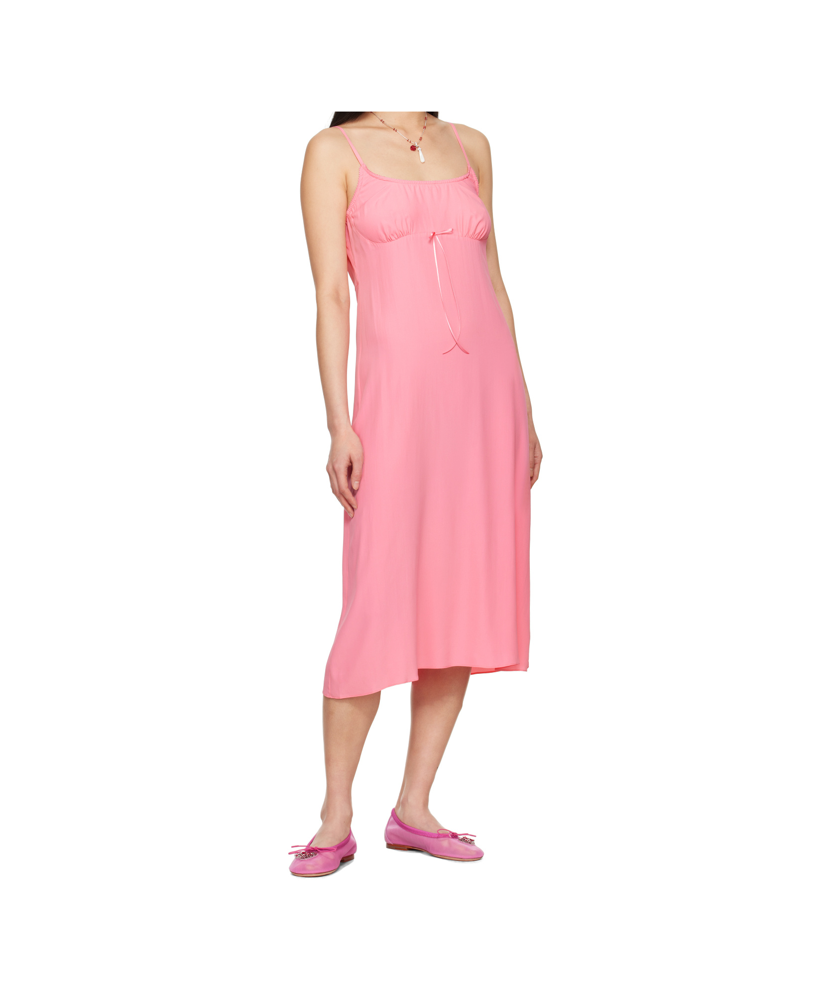 Simone Rocha Negligee Bow Midi Slip Dress In Pink