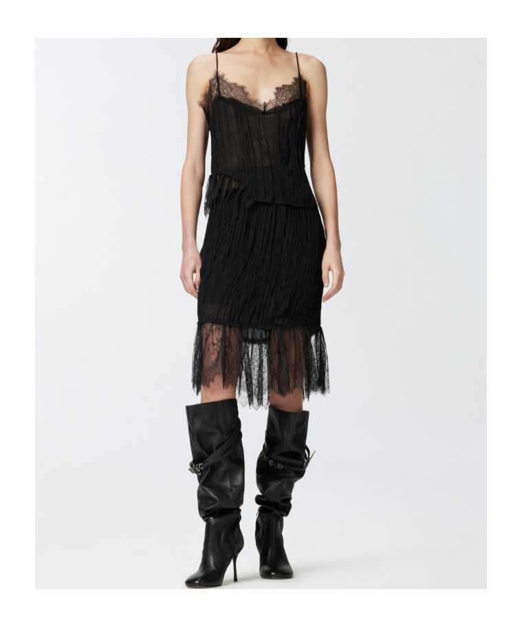 Pinko Gathered Knee-length Skirt With Lace In Black