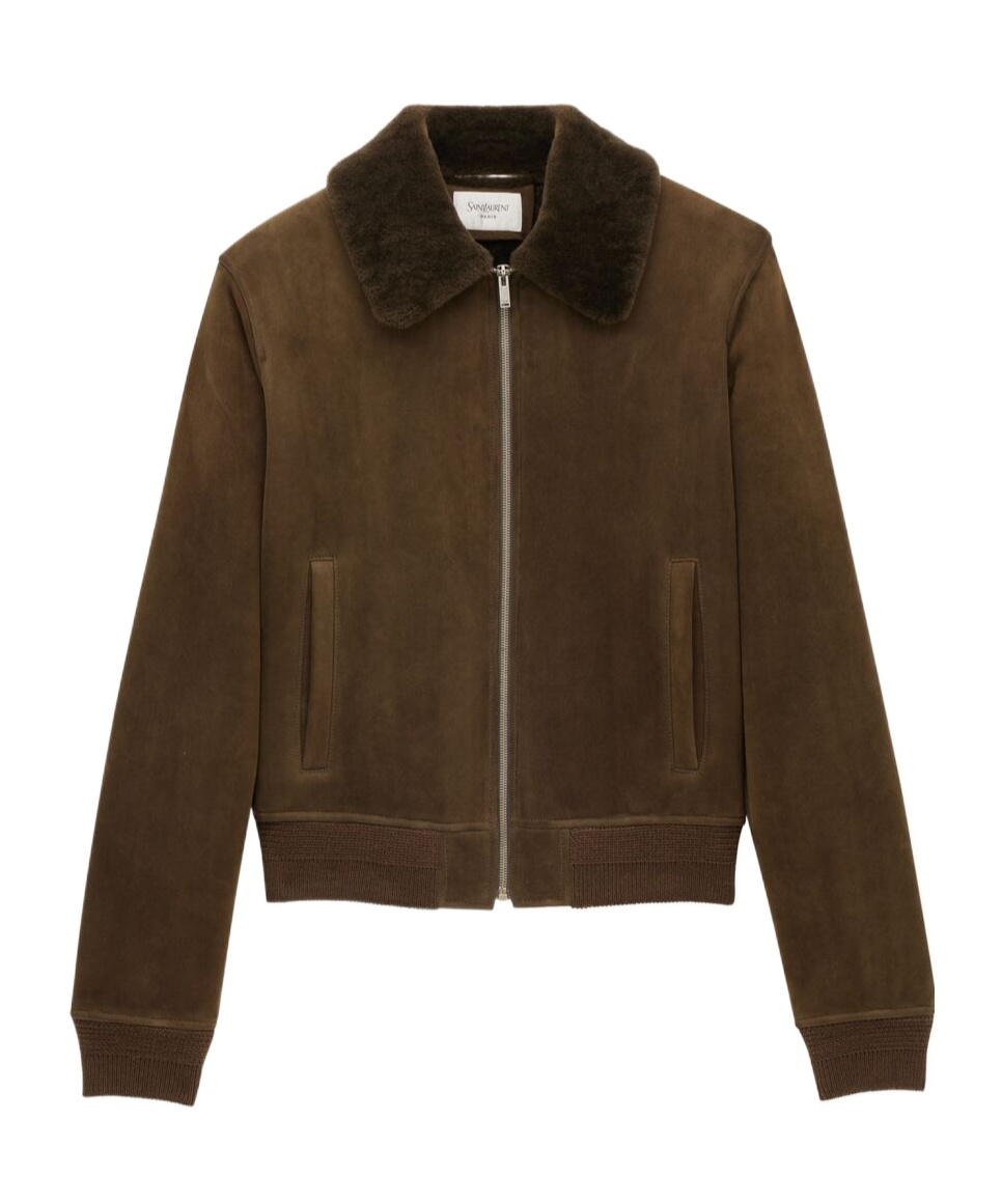 Saint Laurent Bomber Jacket In Suede And Shearling In Brown