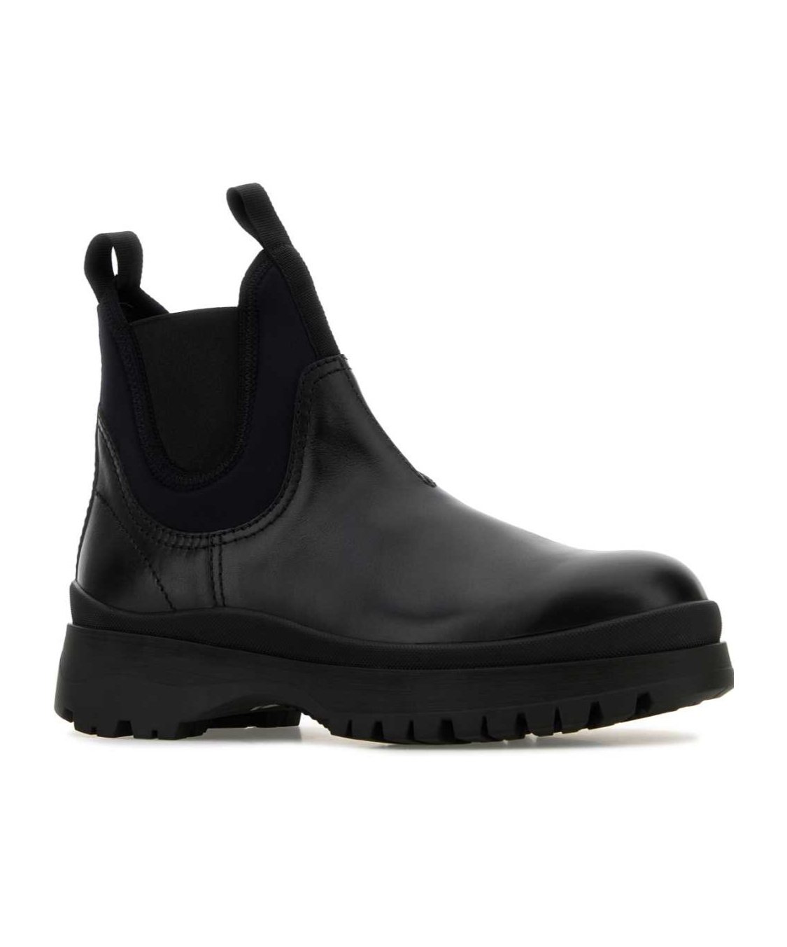 Prada Chunky Sole Leather Ankle Boots In Black