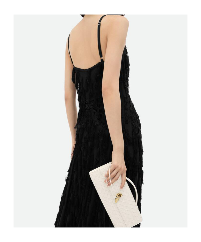 Shop Bottega Veneta Fringed Fil Coupe Crepe Dress In Black