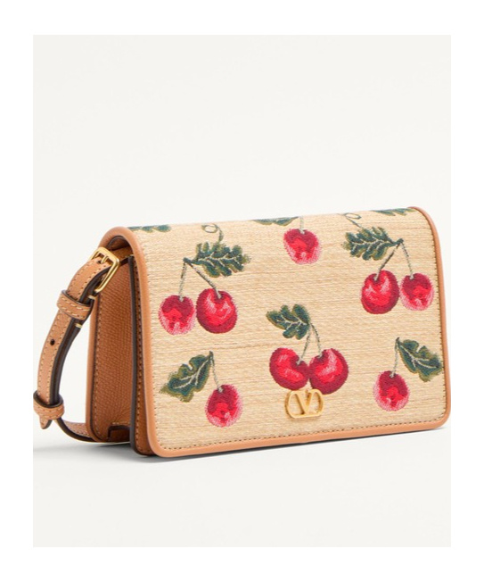 Shop Valentino Cherry-print Shoulder Bag In Natural/multicolor/natural Camel