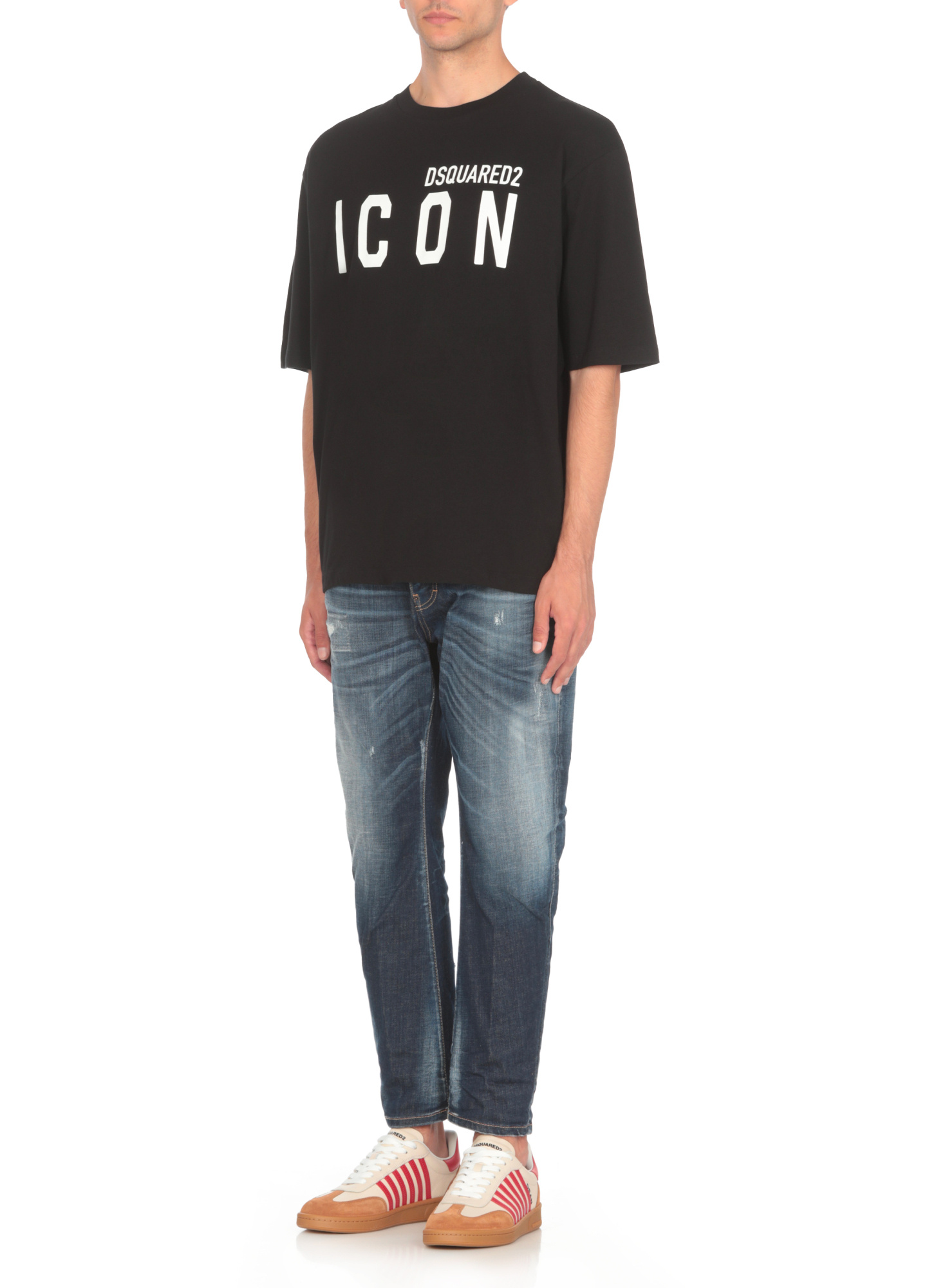 Dsquared2 Black Crewneck T-shirt With Maxi Logo Print On The Front In Cotton Man In Black