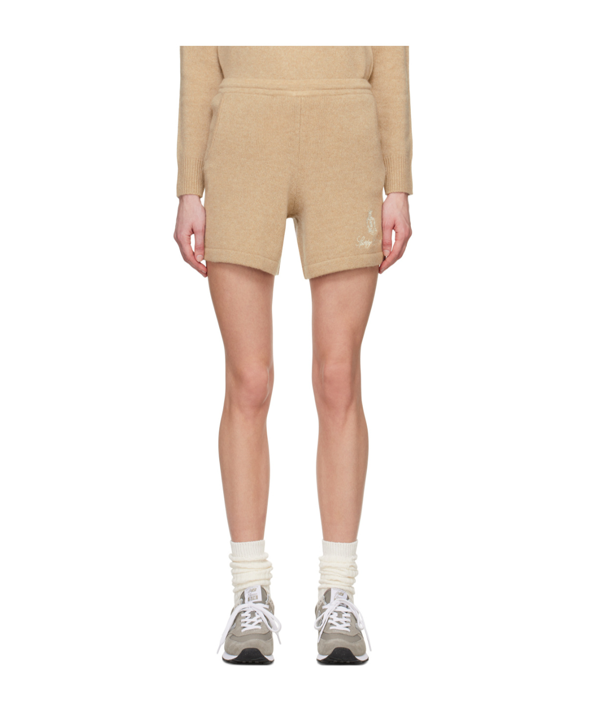 Sporty And Rich Vendome Logo-embroidered Cashmere Shorts In Brown
