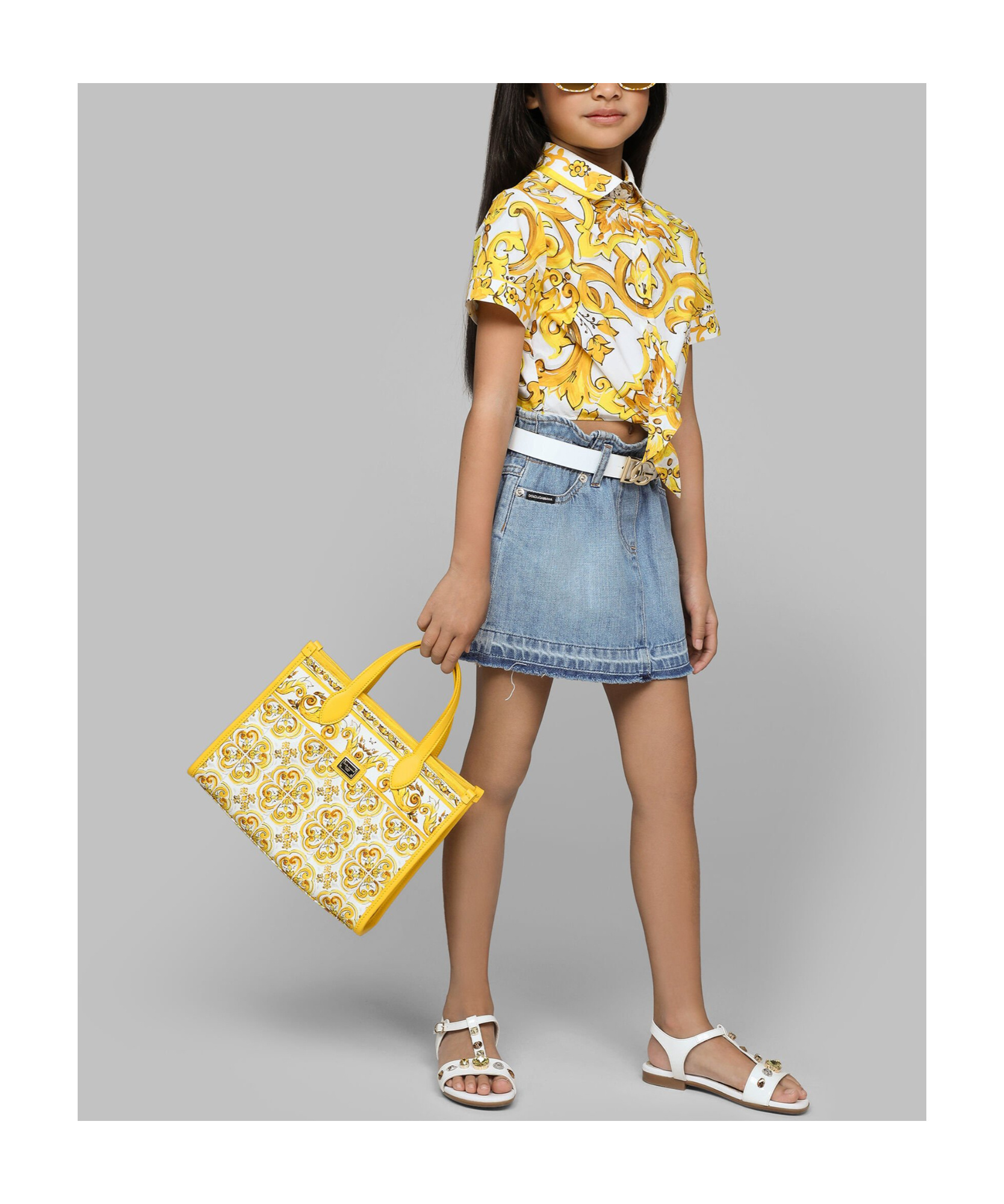 Dolce & Gabbana Majolica Tie Cropped Shirt In Multicolor