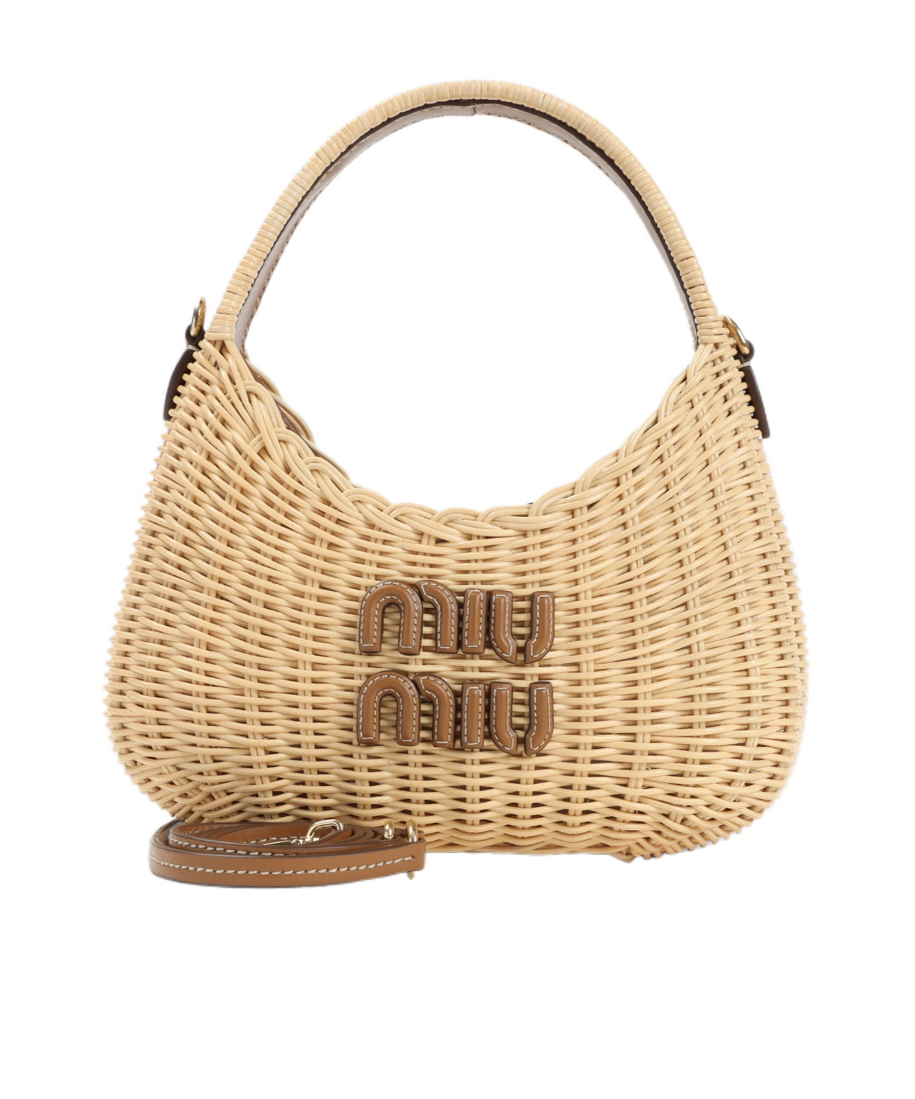 Miu Miu Wander Wicker Handbag In Nude