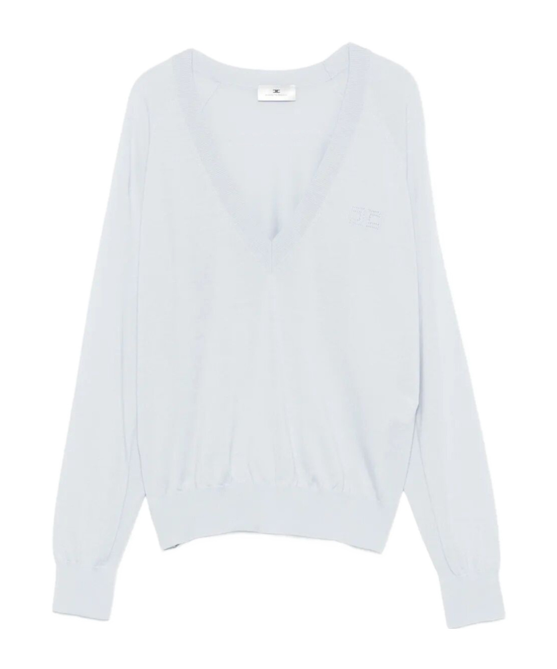 Elisabetta Franchi Wool Blend Tricot V-neck Sweater In White