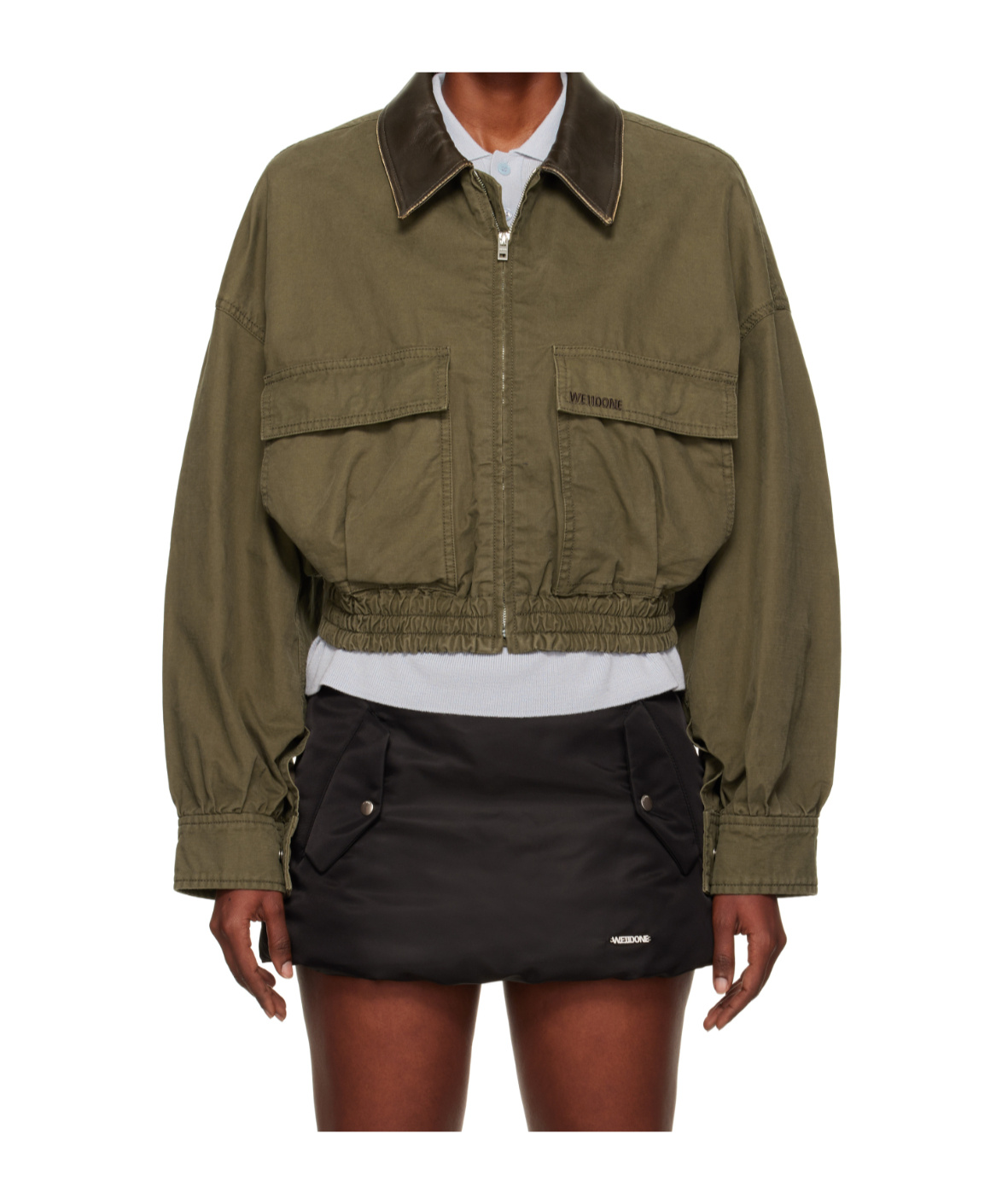 We11 Done Khaki Leather Collar Jacket In Brown