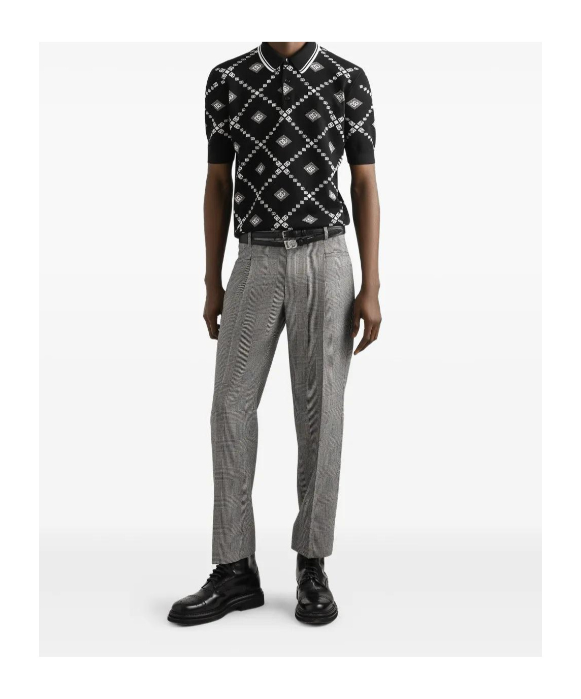 Dolce & Gabbana Men Wool And Silk Polo Shirt With Logo Monogram In Black