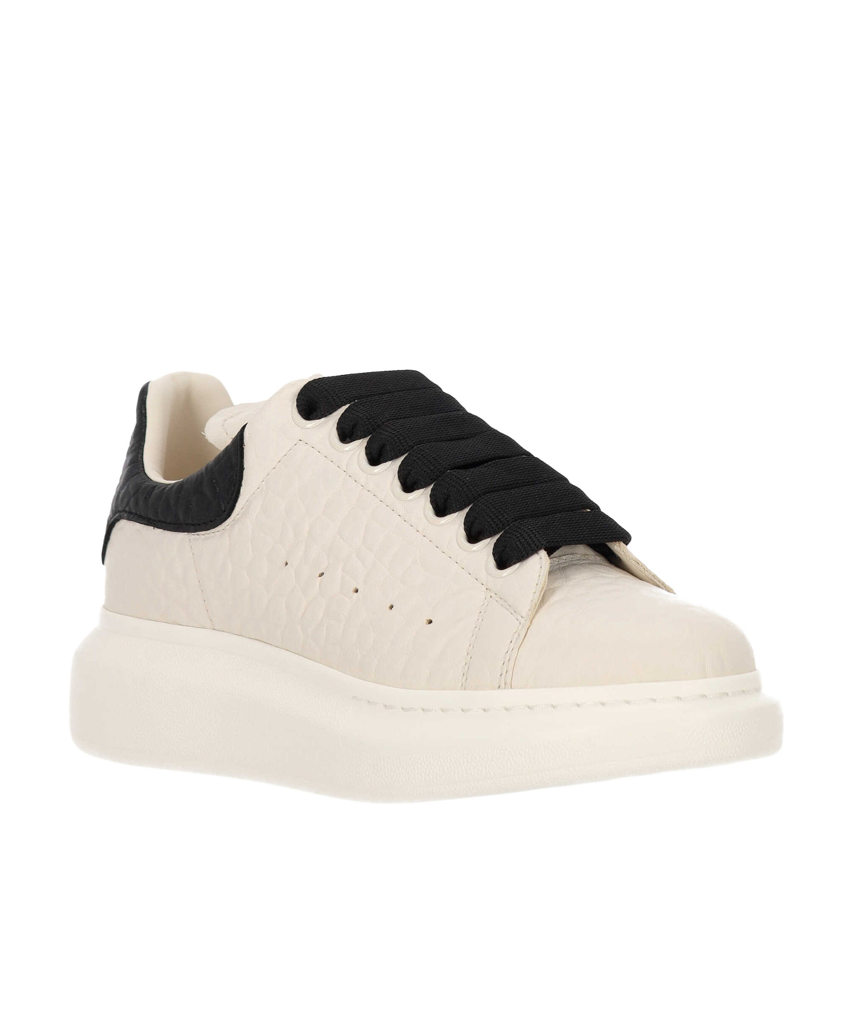 Alexander Mcqueen Ivory Leather Sneakers With Black Leather Heel In White