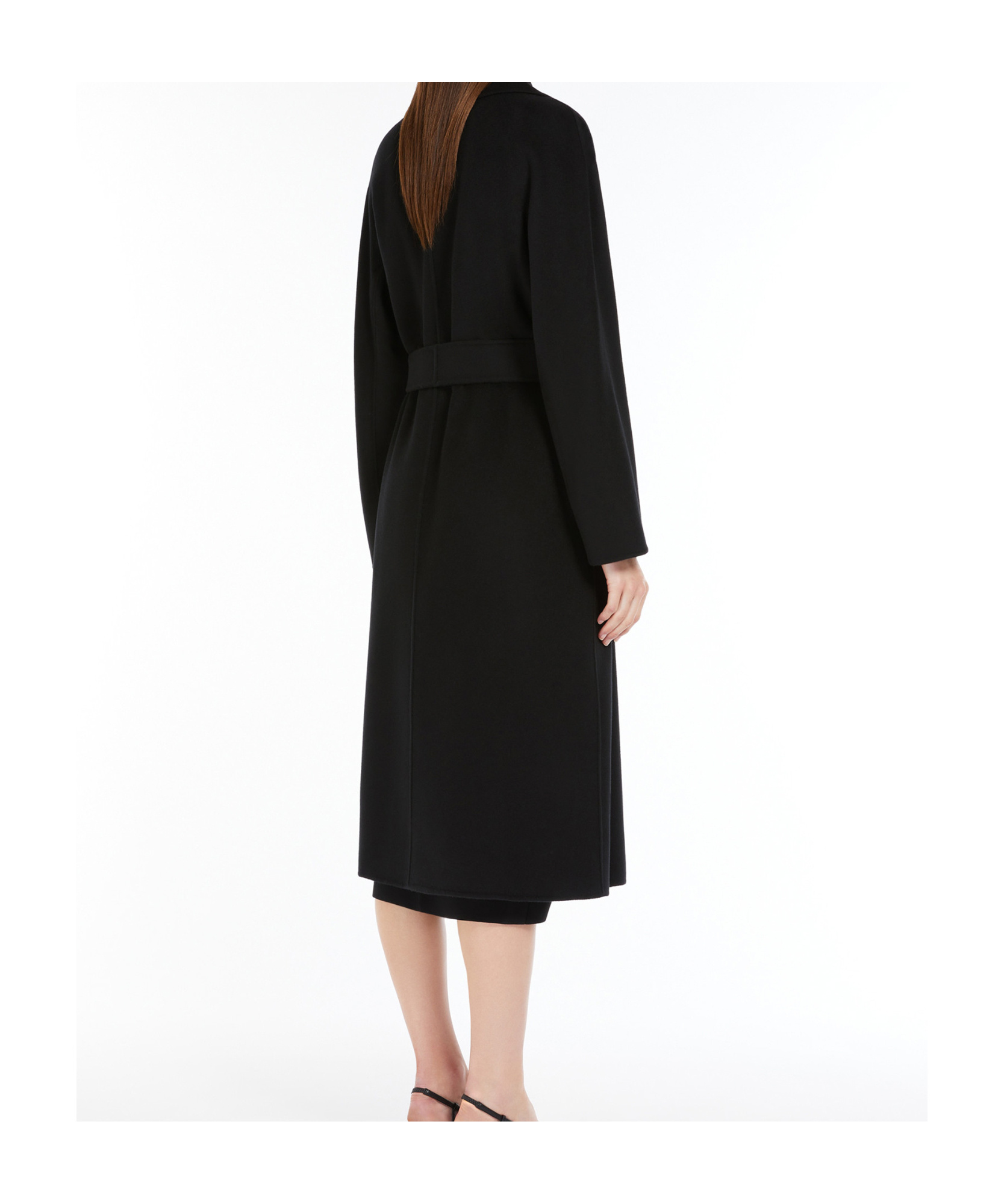 Shop Max Mara Studio Cles Belted Long-sleeved Coat In Black