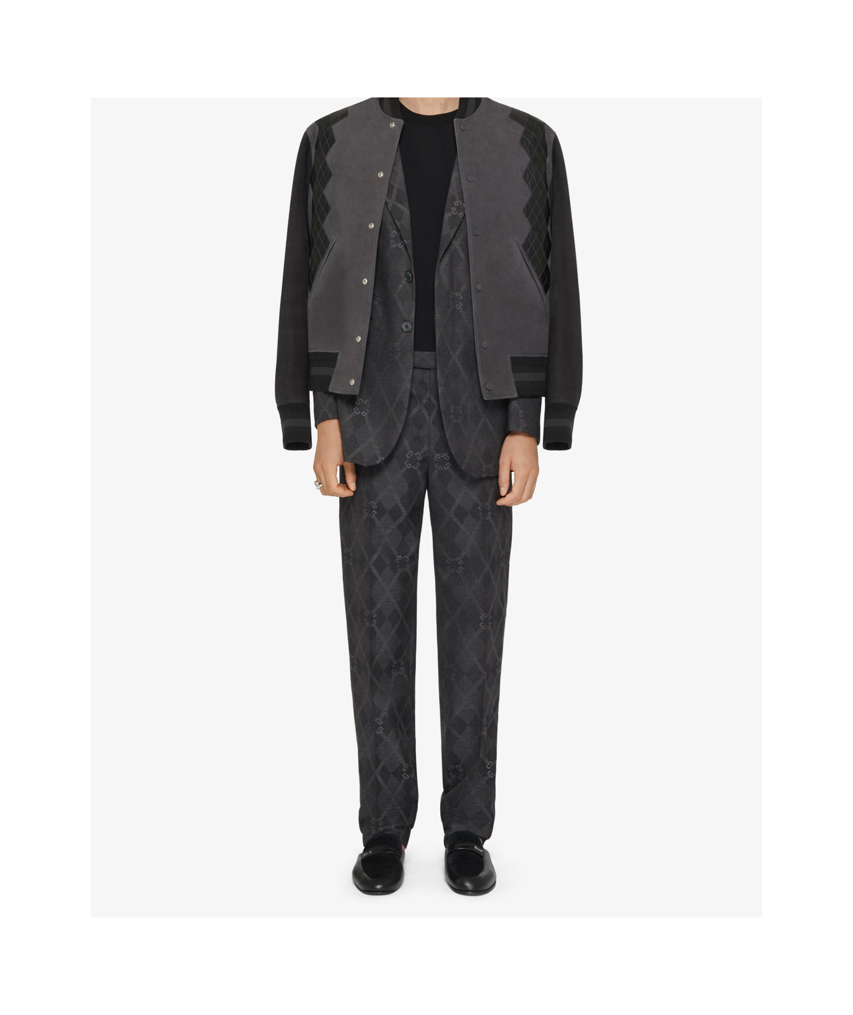 GIVENCHY VARSITY JACKET IN GRAINED LEATHER WITH ARGYLE PATTERN