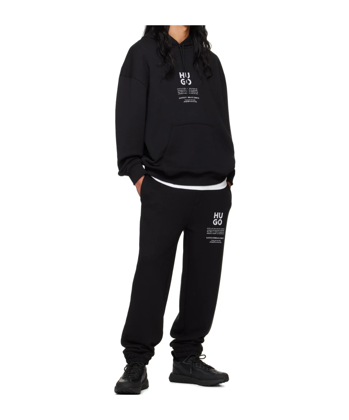 HUGO BOSS LOGO AND SLOGANS PRINT TRACK PANTS