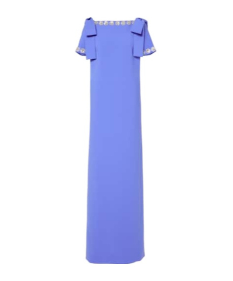 Carolina Herrera Embroidered Bow-detail Crêpe Gown In Blue