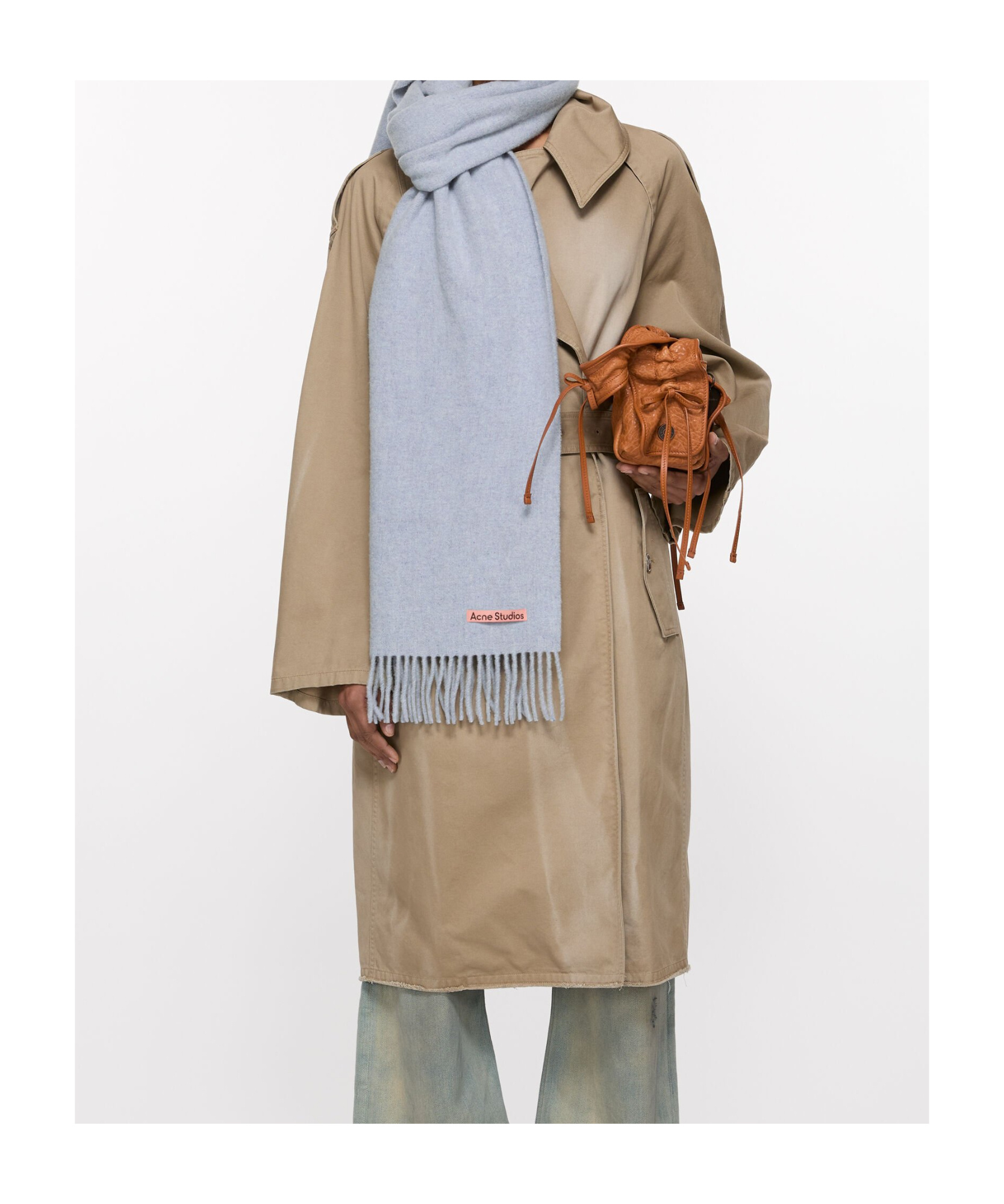 Shop Acne Studios Logo-tag Fringed Wool Scarf In Blue