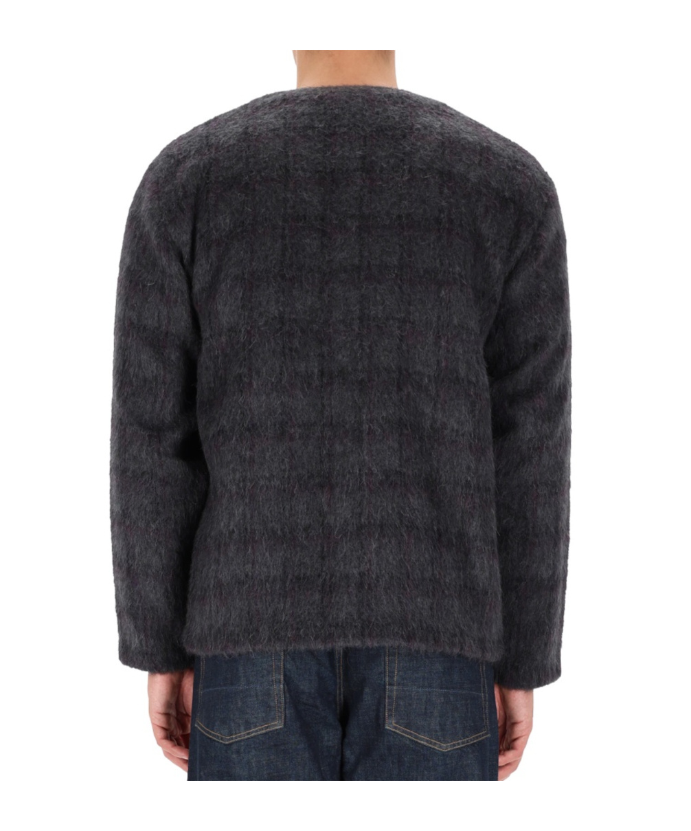 Our Legacy Textured Knit V Neck Sweater Front Pockets In Black