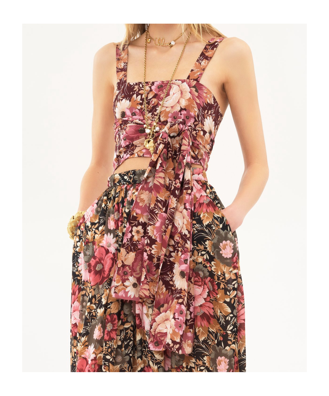 Shop Chloé Floral-print Cropped Top In Brown