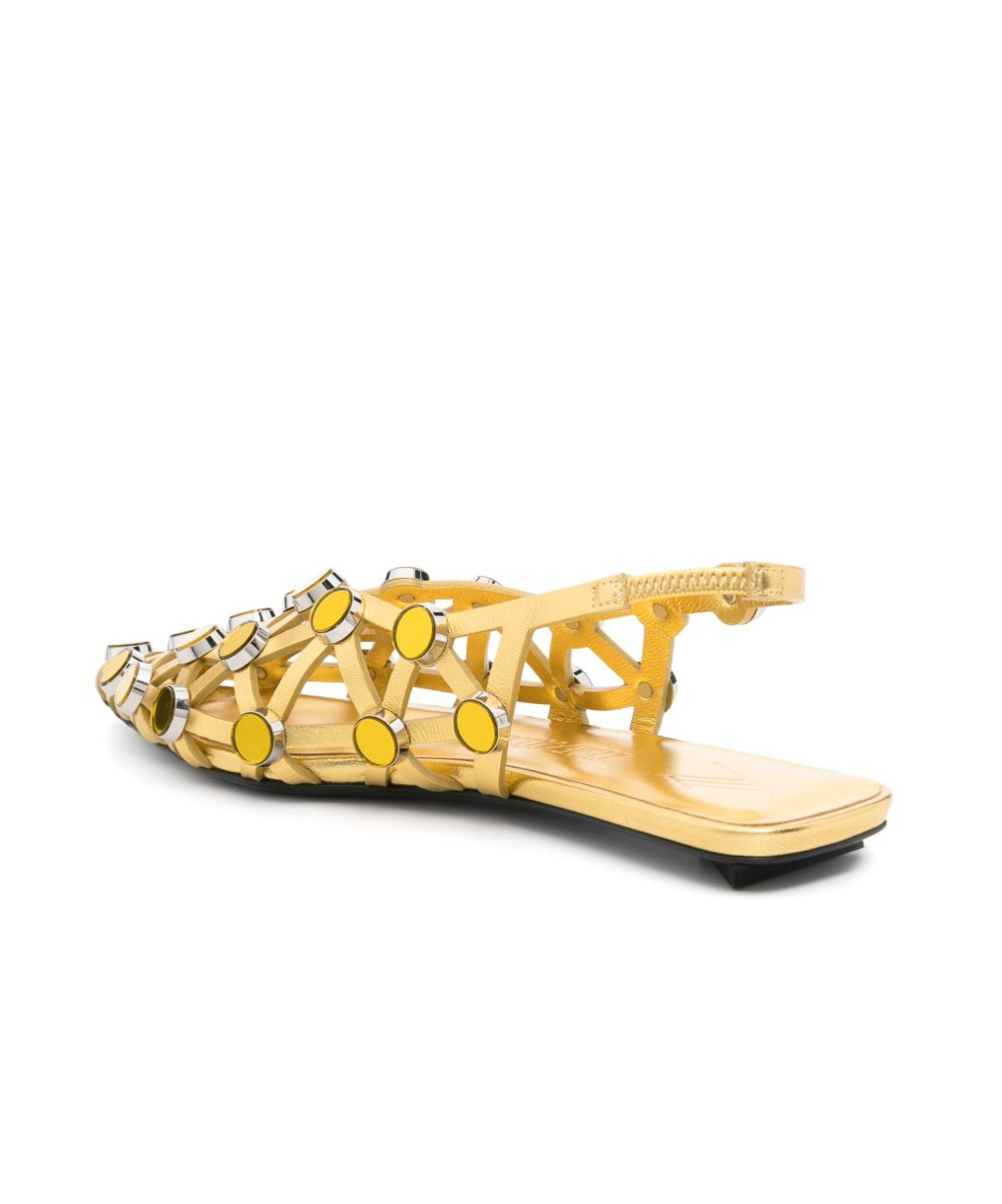 Attico Grid Metallic Leather Ballet Flats In Gold
