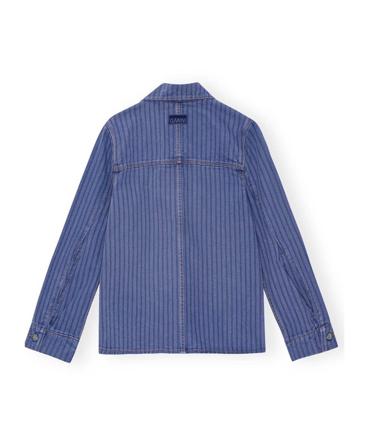 Ganni Stripe Overdyed Denim Jacket In Blue