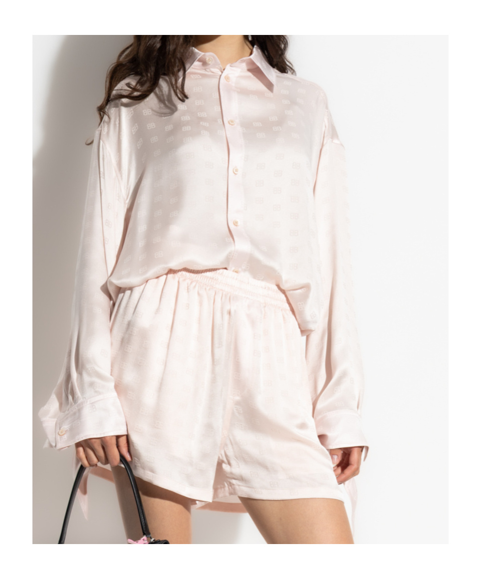 Balenciaga Monogram-jacquard Tied-cuff Shirt In Pink