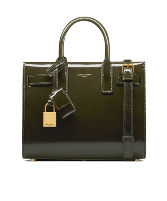 Saint Laurent Sac De Jour Nano Patent Leather Handbag With Metal Padlock In Black