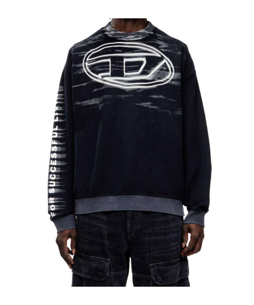 Diesel Cotton Sweatshirt With Oval D Print In Black
