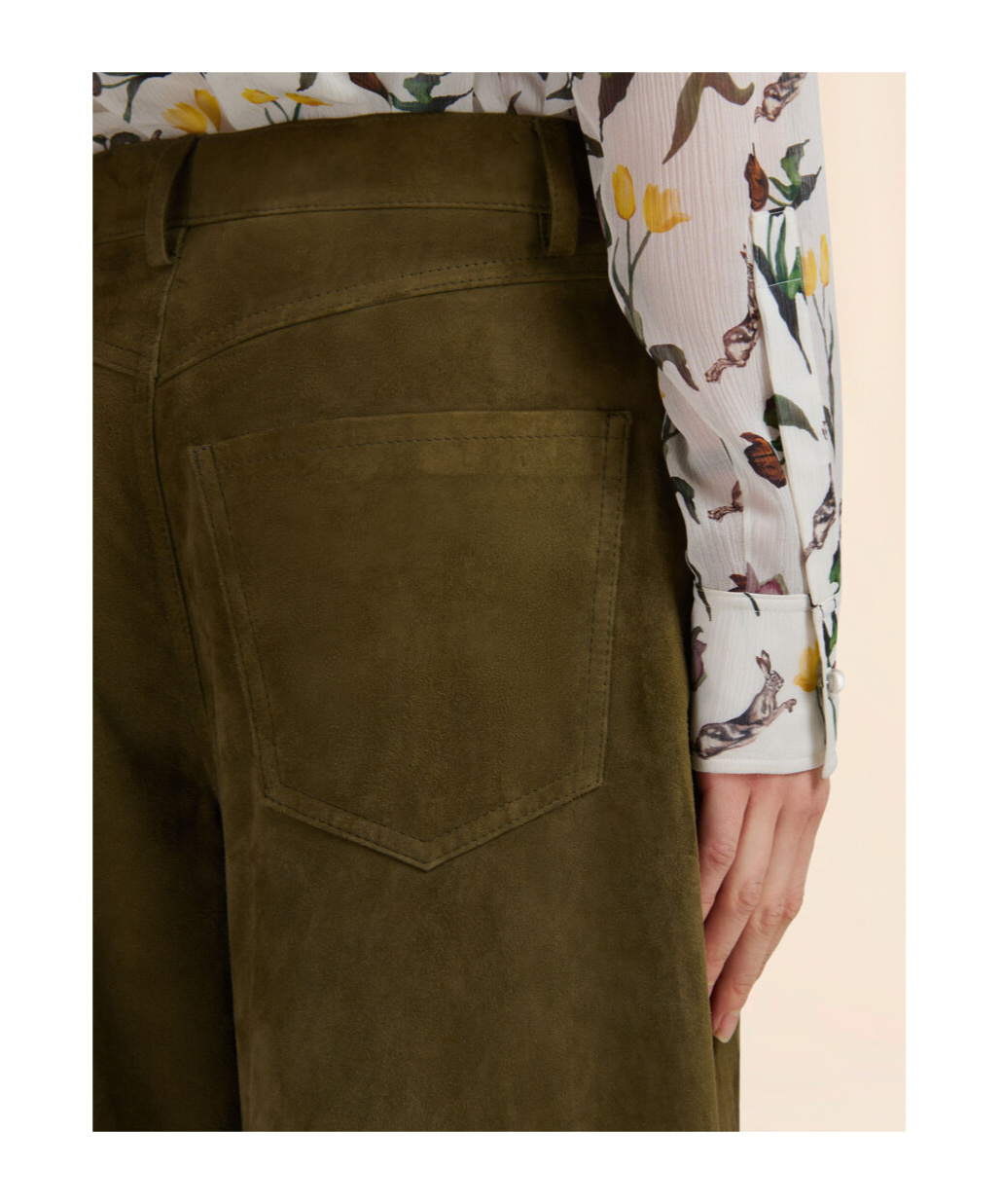 Shop Marni Deep Green Suede Twisted Trousers