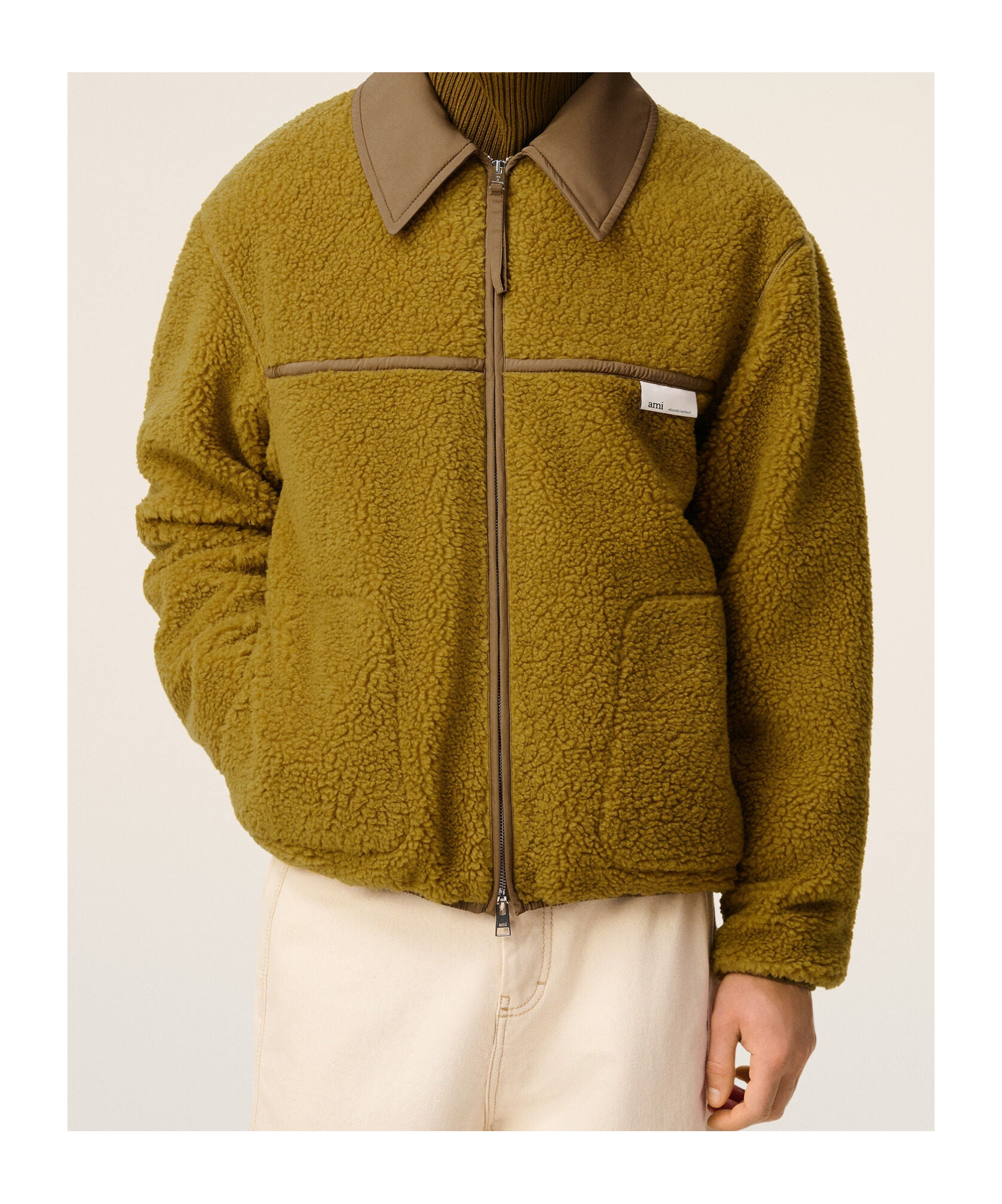 Ami Alexandre Mattiussi Ami Paris Zip Fleece Jacket In Brown