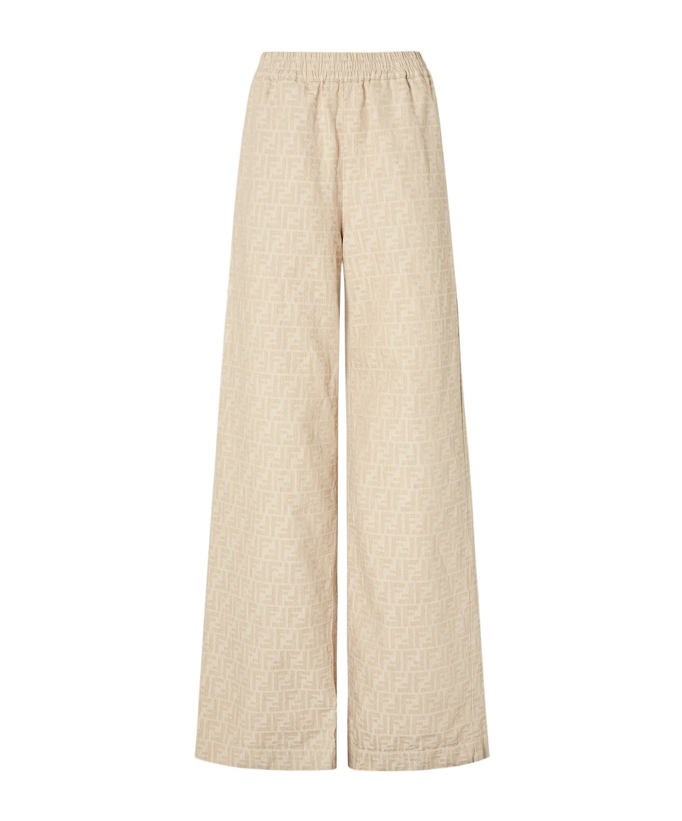 Fendi Women Ff Cotton And Linen Trousers In Neutral
