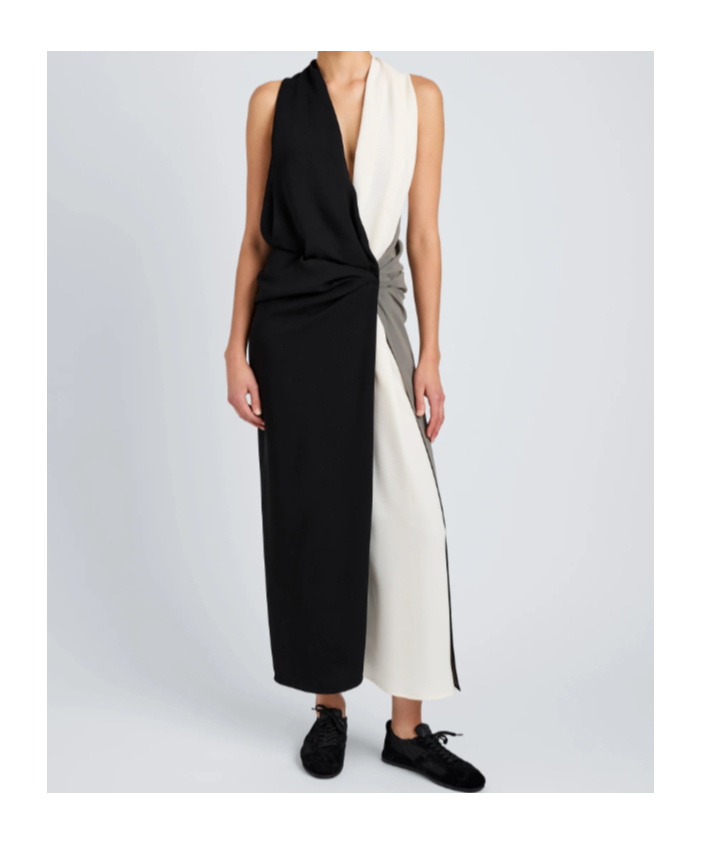 Proenza Schouler Elsa Colorblock Matte Double Crepe Dress In Black